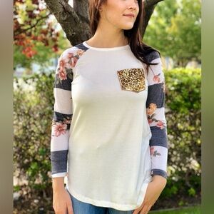 BE Stage Floral Long Sleeve with Gold Sequin Pocket